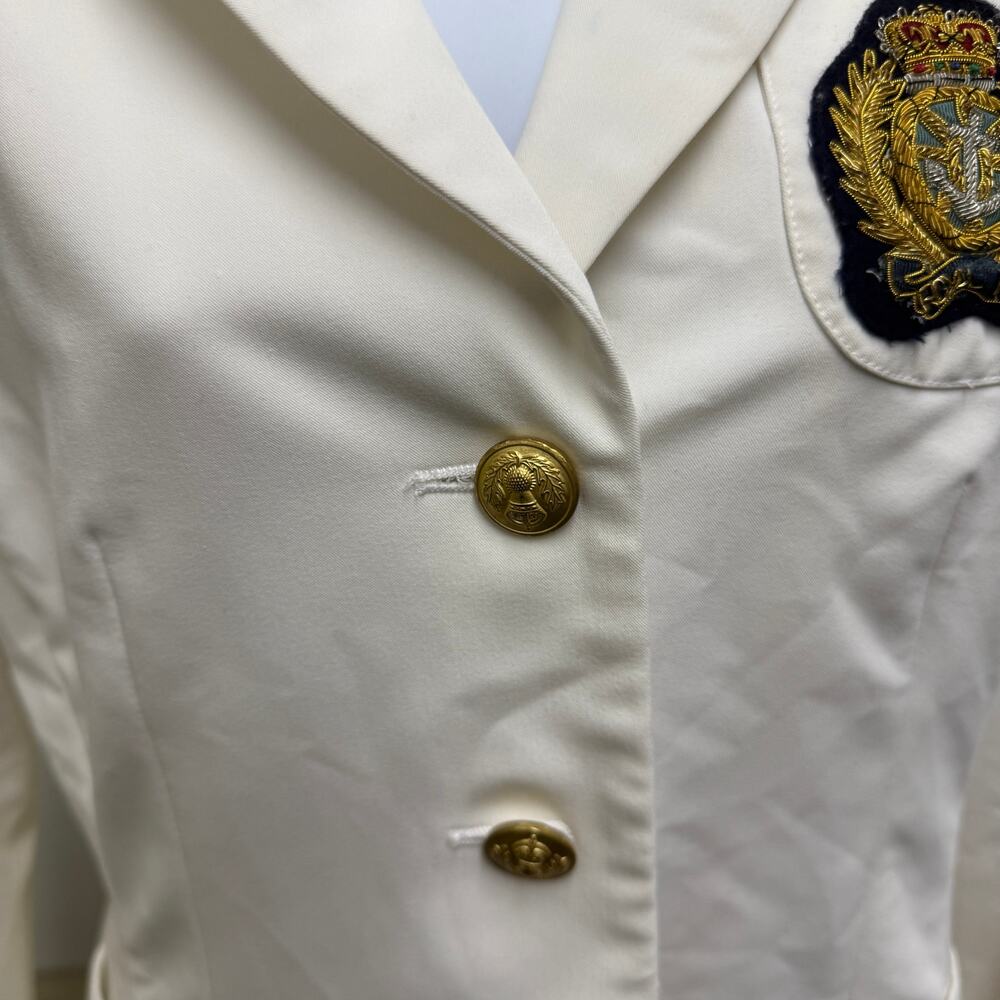 🤍Andrea Behar US 6 Boston Proper Ivory Crest Blazer Gold Button Prep Jacket Y2K - Picture 2 of 5